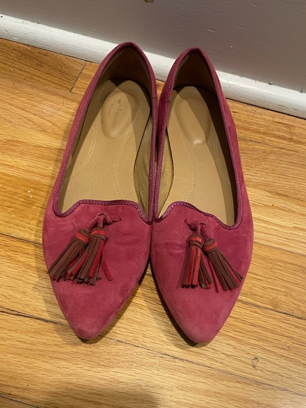 Hush Puppy Pointed Tassel Suede Flats in Berry Pink
